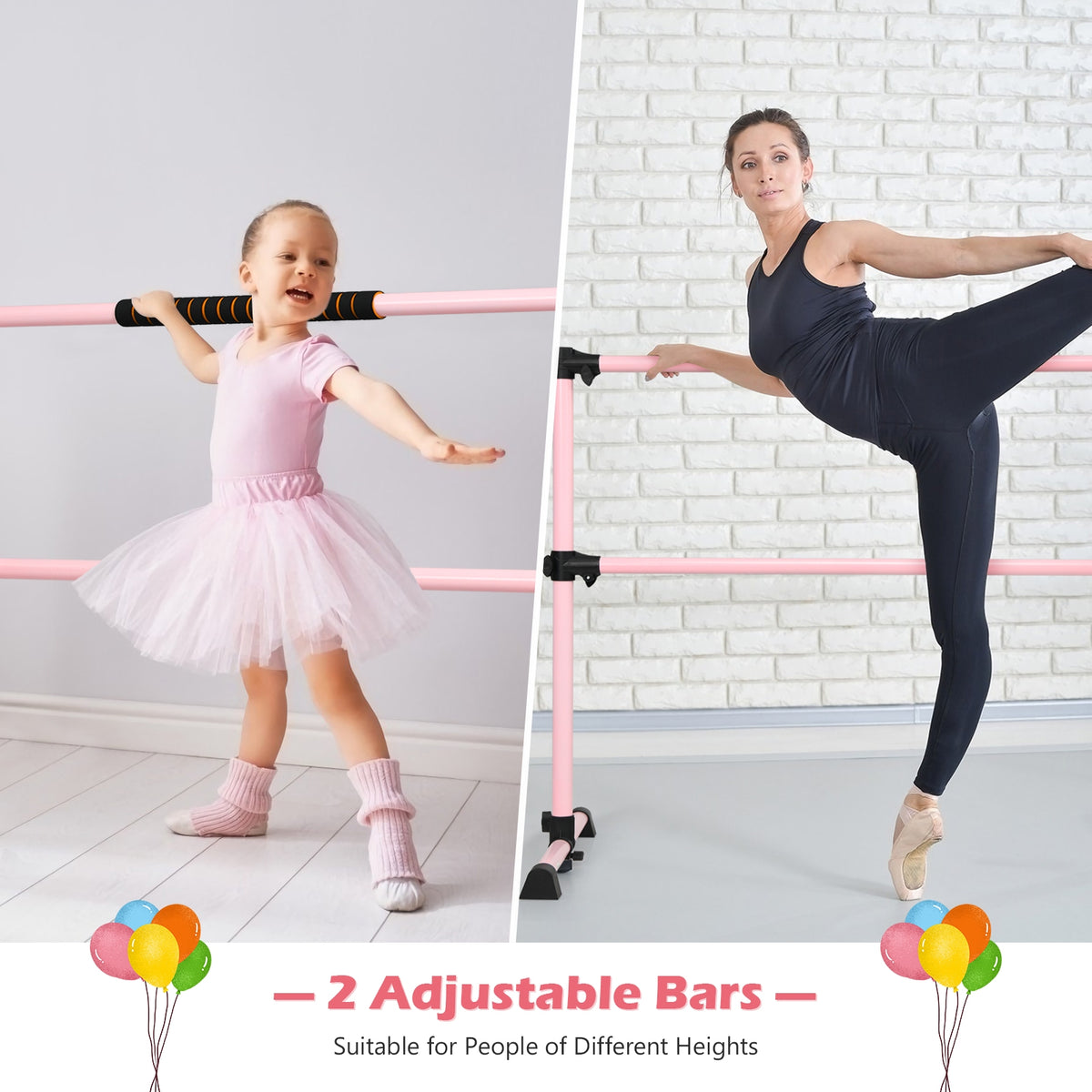 4 Feet Portable Ballet Barre, Adjustable Height, Pink Yoga Accessories at Gallery Canada