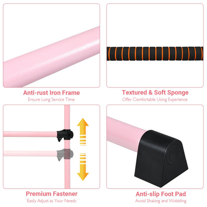 4 Feet Portable Ballet Barre, Adjustable Height, Pink Yoga Accessories at Gallery Canada