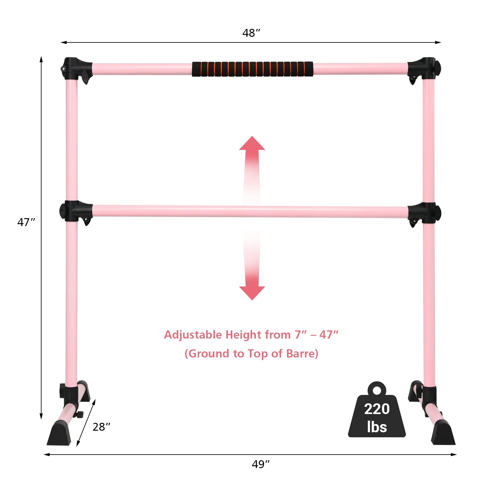 4 Feet Portable Ballet Barre, Adjustable Height, Pink Yoga Accessories at Gallery Canada