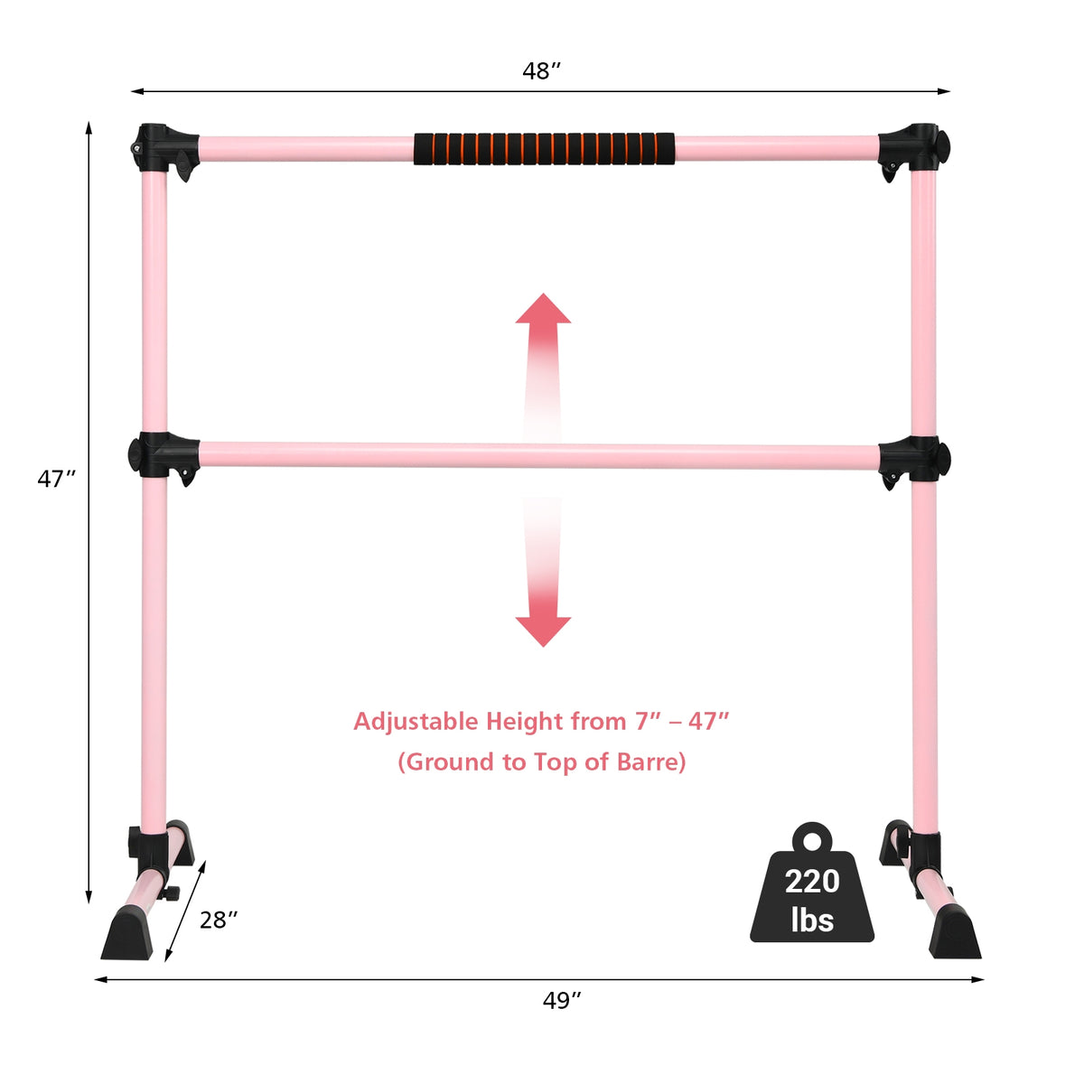 4 Feet Portable Ballet Barre, Adjustable Height, Pink Yoga Accessories at Gallery Canada
