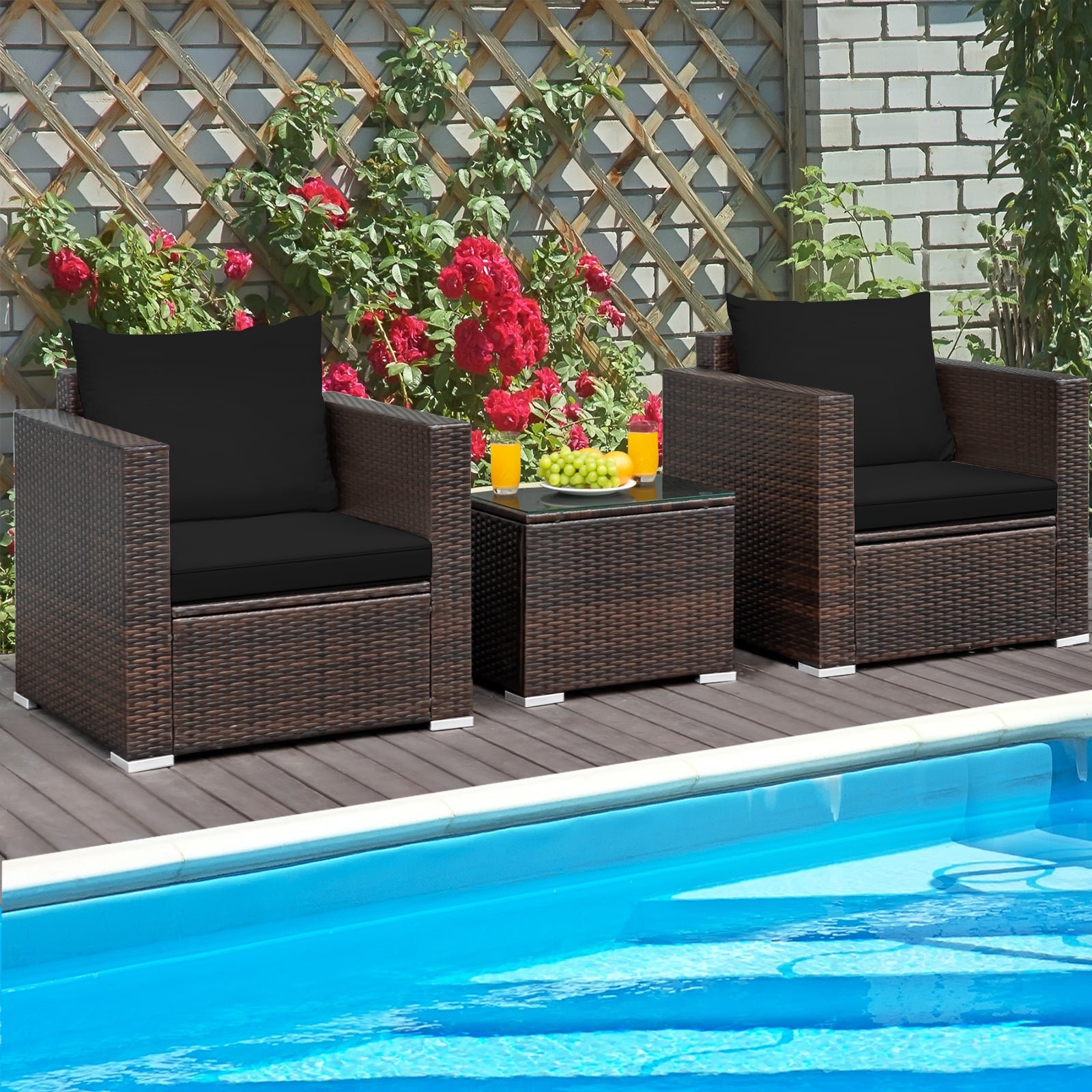 3 Pcs Patio Rattan Furniture Set, Black Patio Conversation Sets at Gallery Canada
