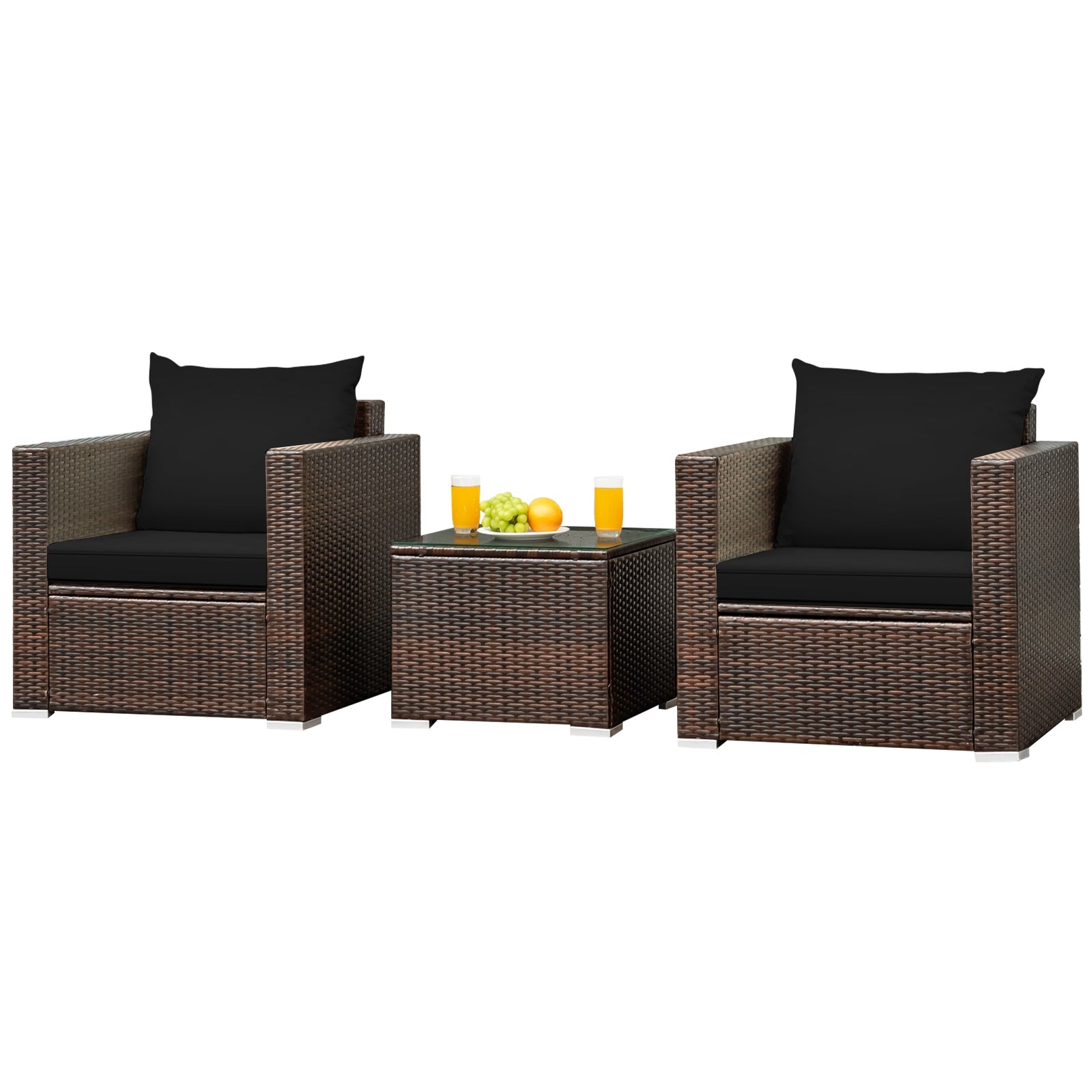 3 Pcs Patio Rattan Furniture Set, Black Patio Conversation Sets at Gallery Canada