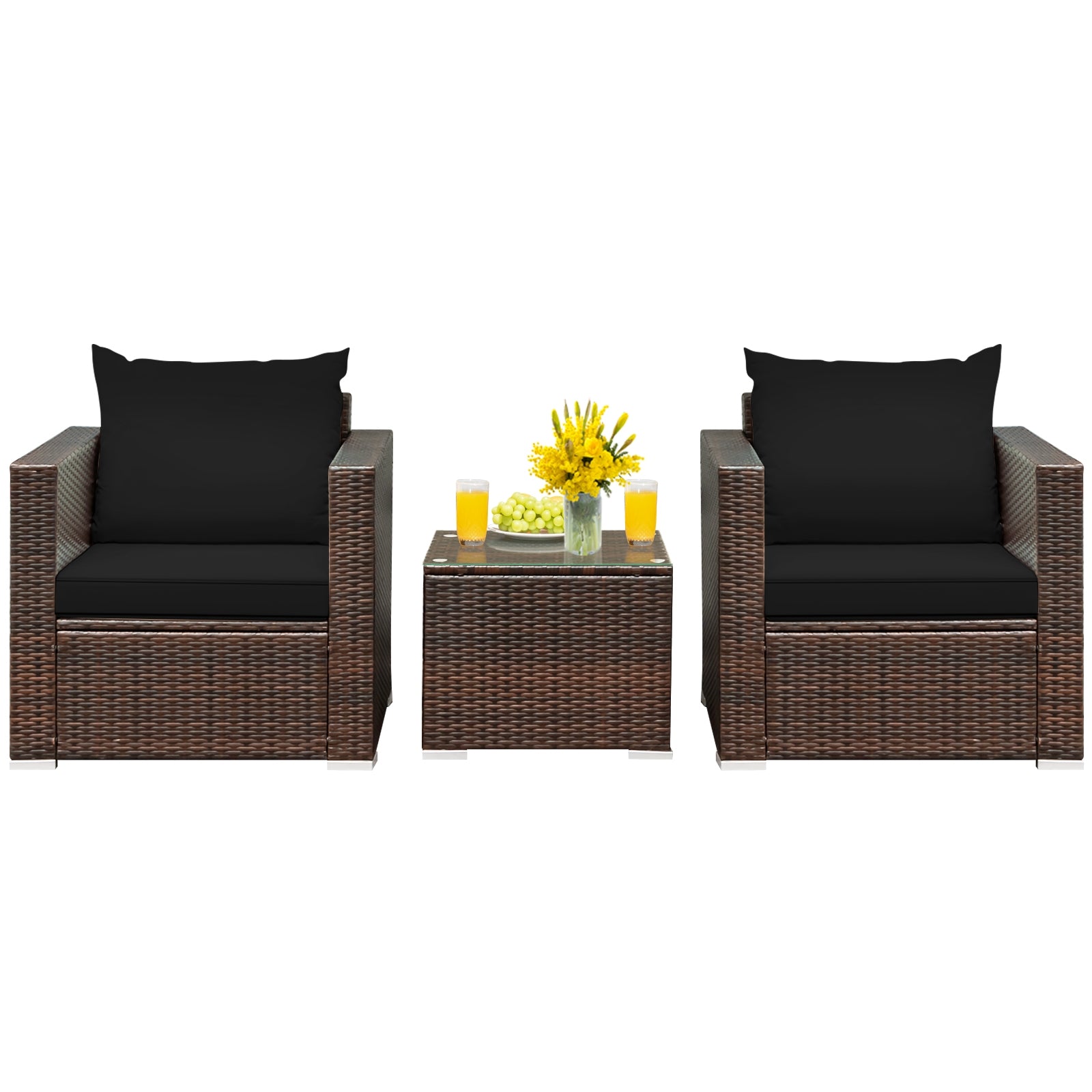 3 Pcs Patio Rattan Furniture Set, Black Patio Conversation Sets at Gallery Canada