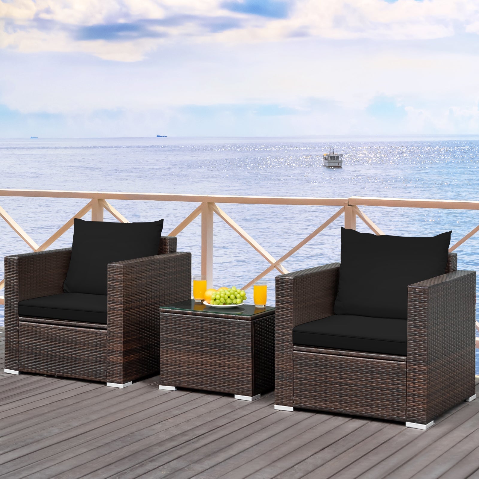 3 Pcs Patio Rattan Furniture Set, Black Patio Conversation Sets at Gallery Canada