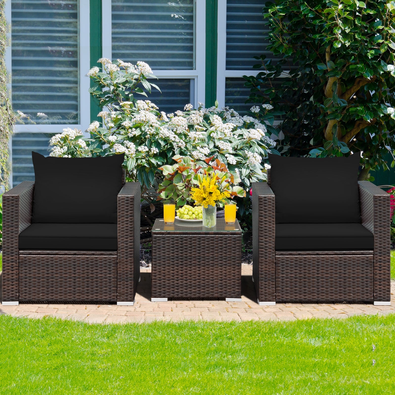 3 Pcs Patio Rattan Furniture Set, Black Patio Conversation Sets at Gallery Canada