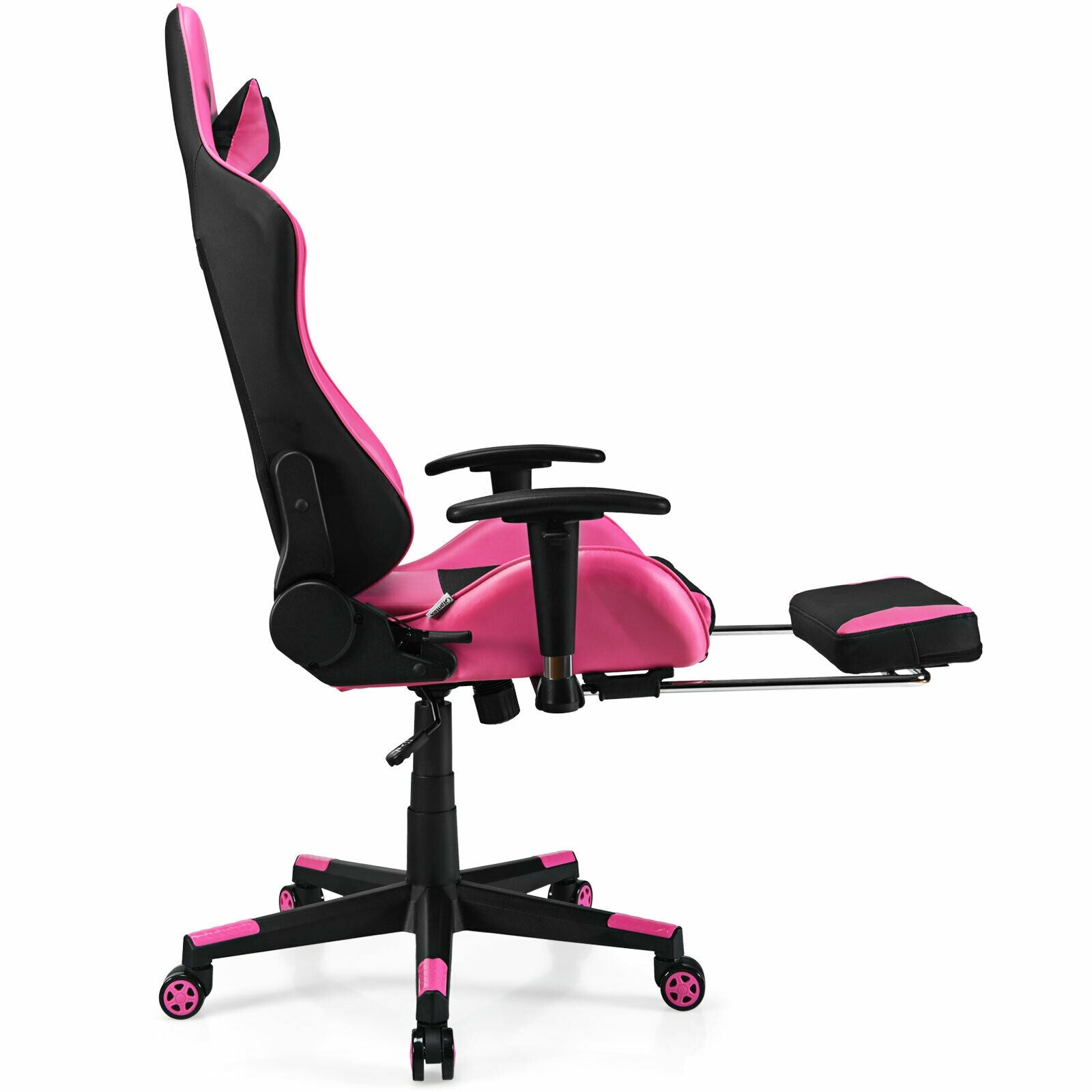 PU Leather Gaming Chair, USB Massage Lumbar Pillow, Footrest, Pink Gaming Chairs at Gallery Canada