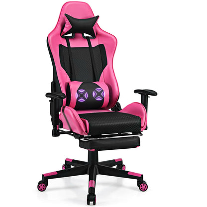 PU Leather Gaming Chair, USB Massage Lumbar Pillow, Footrest, Pink Gaming Chairs Pink at Gallery Canada