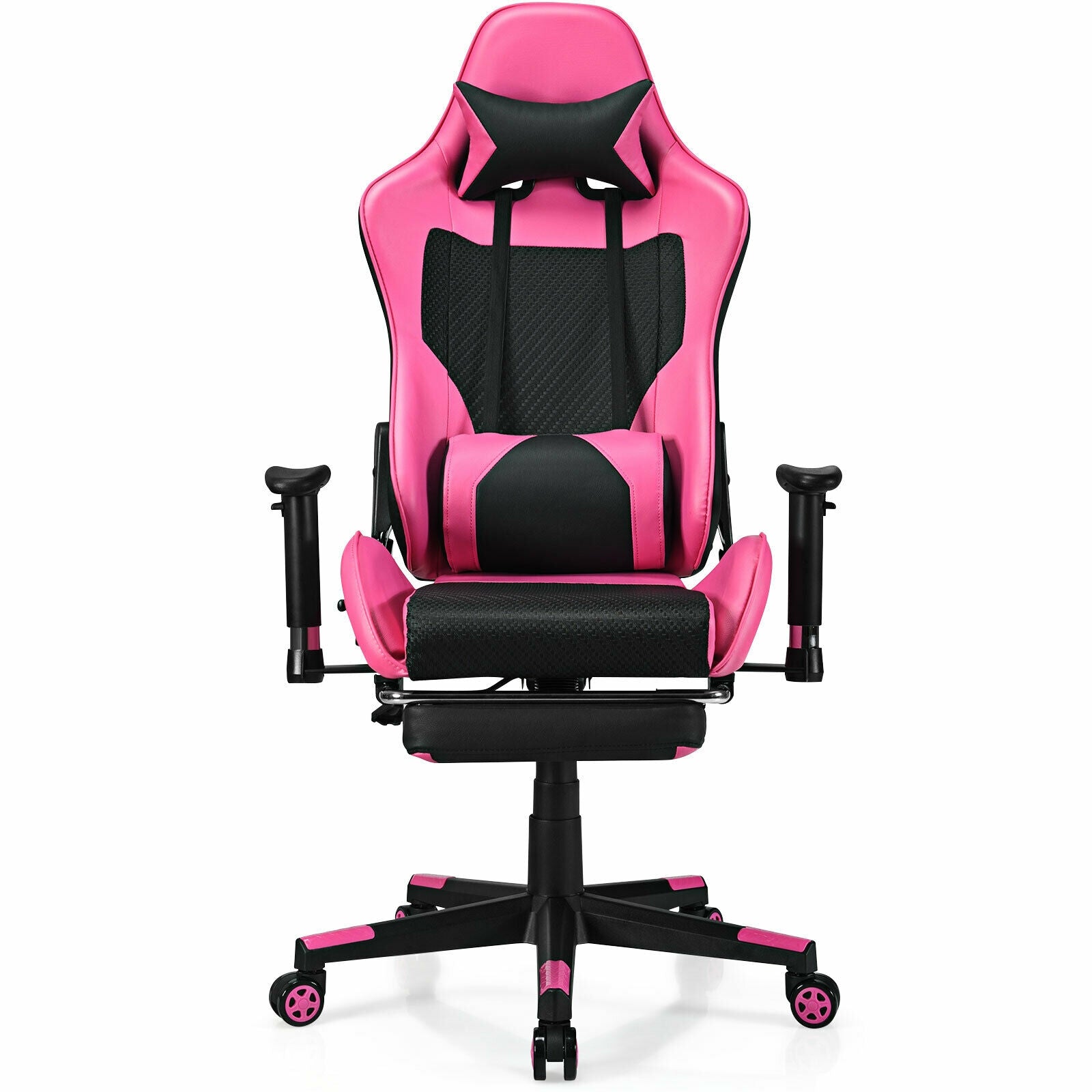 PU Leather Gaming Chair, USB Massage Lumbar Pillow, Footrest, Pink Gaming Chairs at Gallery Canada