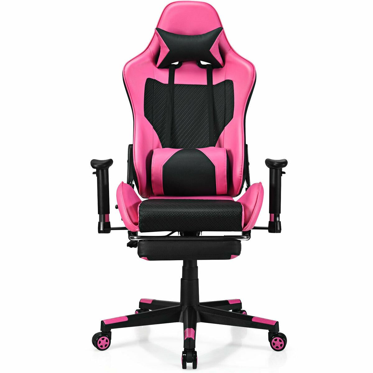 PU Leather Gaming Chair, USB Massage Lumbar Pillow, Footrest, Pink Gaming Chairs at Gallery Canada
