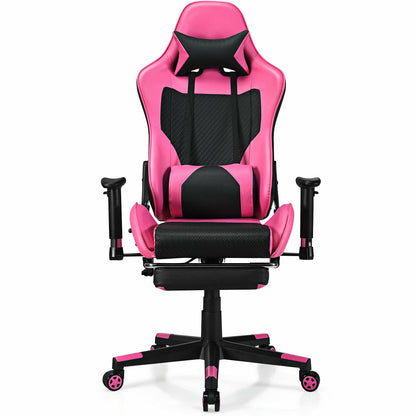 PU Leather Gaming Chair, USB Massage Lumbar Pillow, Footrest, Pink Gaming Chairs at Gallery Canada