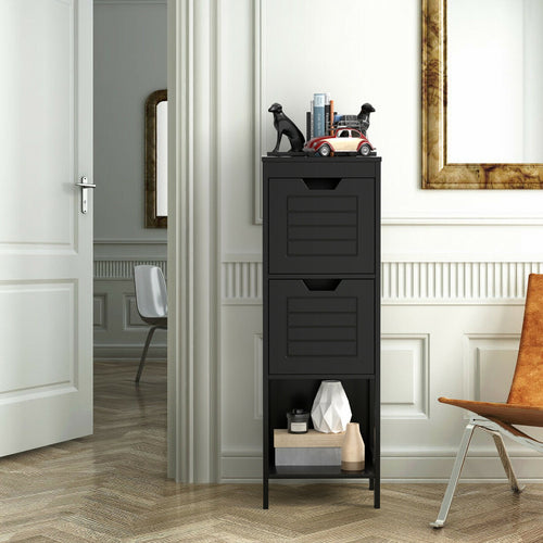 Wooden Bathroom Floor Cabinet, Storage Rack Organizer, Black