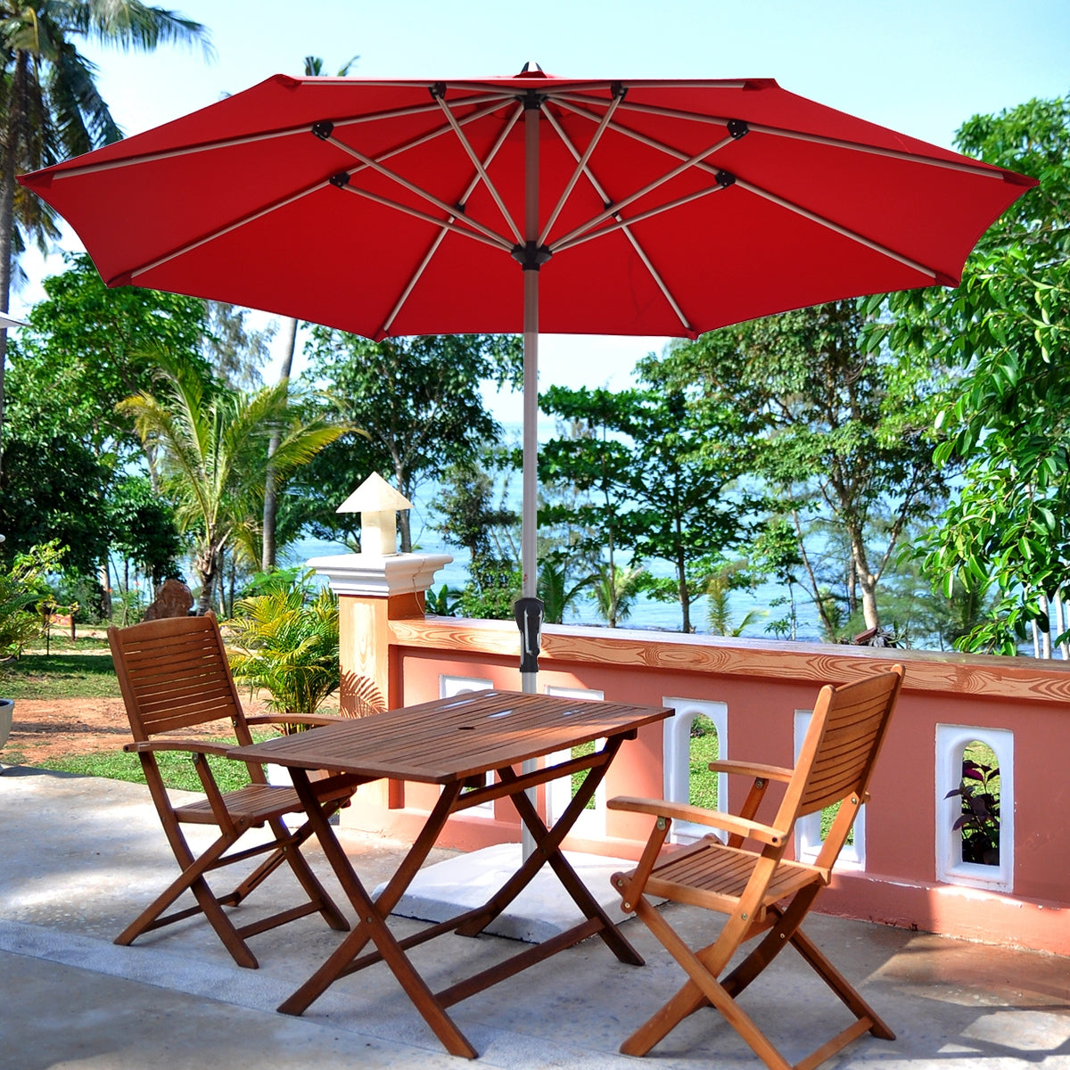 9 Feet Patio Umbrella, Aluminum Pole, Dark Red Outdoor Umbrellas at Gallery Canada