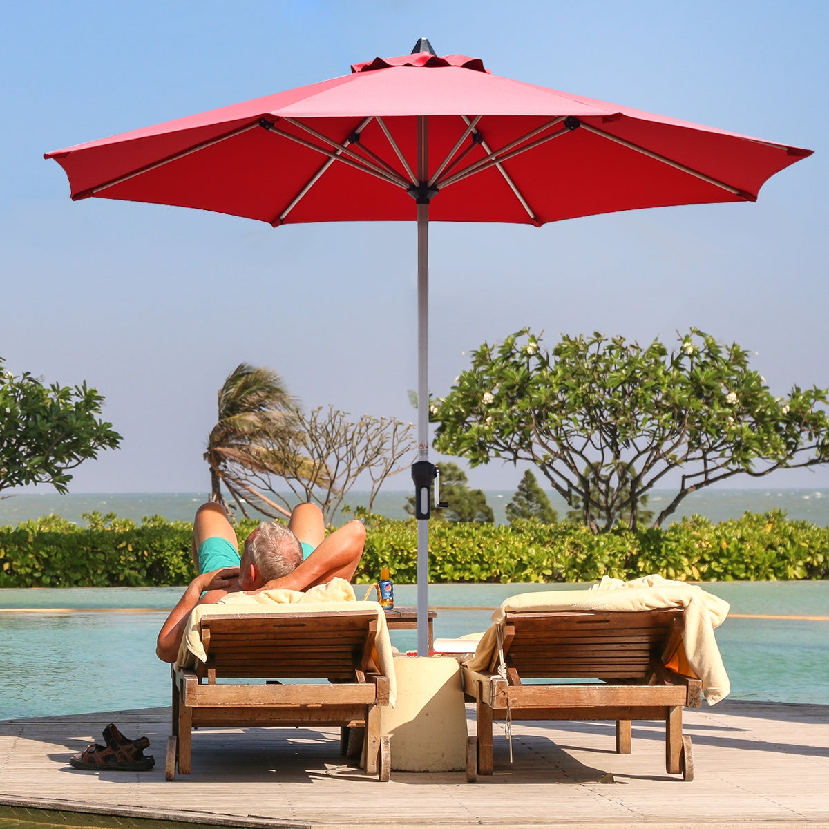 9 Feet Patio Umbrella, Aluminum Pole, Dark Red Outdoor Umbrellas at Gallery Canada