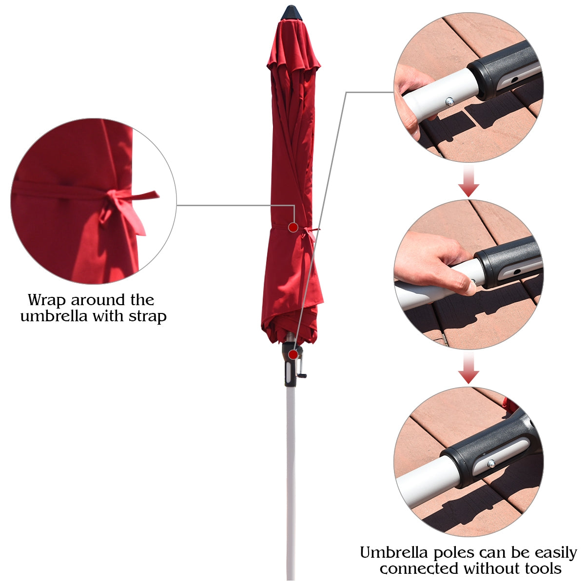 9 Feet Patio Umbrella, Aluminum Pole, Dark Red Outdoor Umbrellas at Gallery Canada