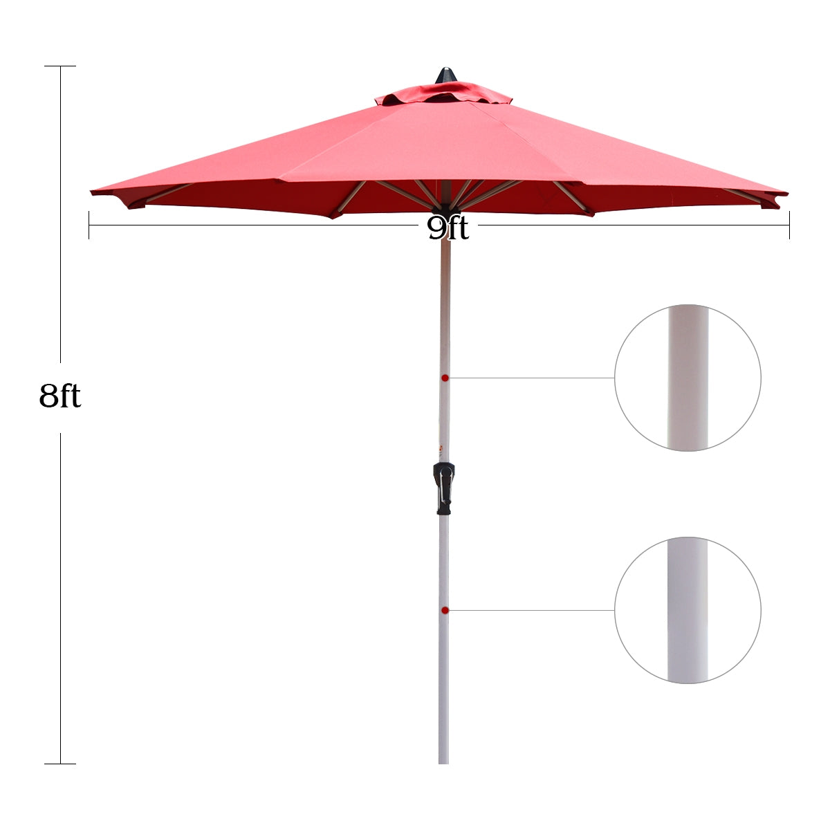 9 Feet Patio Umbrella, Aluminum Pole, Dark Red Outdoor Umbrellas at Gallery Canada