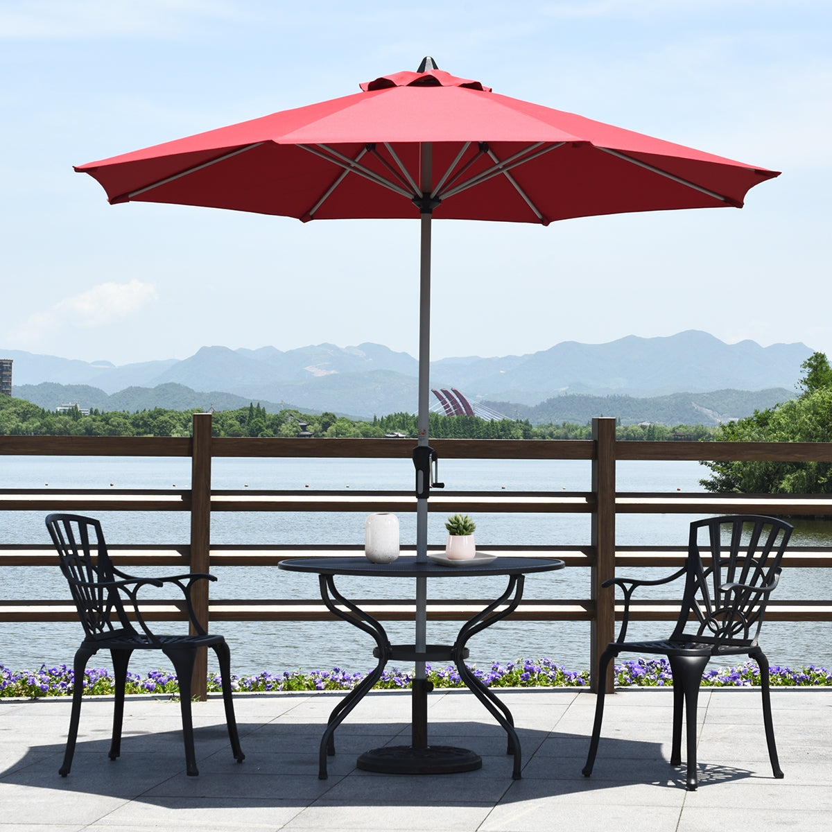 9 Feet Patio Umbrella, Aluminum Pole, Dark Red Outdoor Umbrellas at Gallery Canada