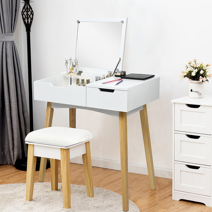 Wooden Vanity Table With Flip Top Mirror, Cushioned Stool, White Makeup Vanities at Gallery Canada