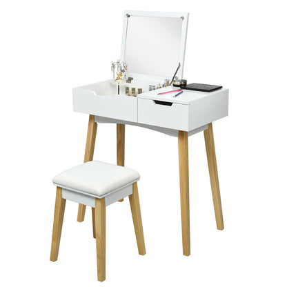 Wooden Vanity Table With Flip Top Mirror, Cushioned Stool, White Makeup Vanities at Gallery Canada