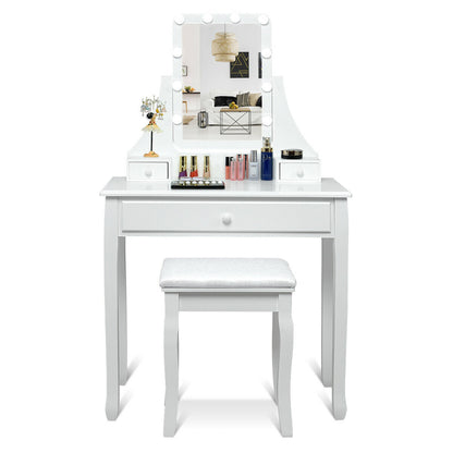 10 LED Lighted Mirror, 3 Drawers Vanity Table Set, White Makeup Vanities at Gallery Canada