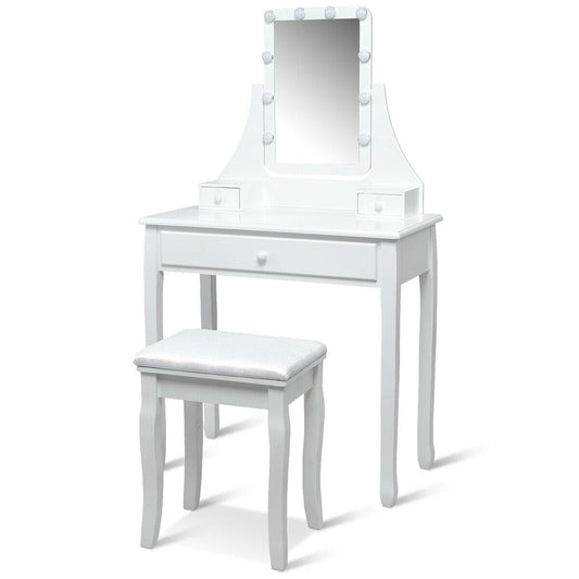 10 LED Lighted Mirror, 3 Drawers Vanity Table Set, White Makeup Vanities White at Gallery Canada
