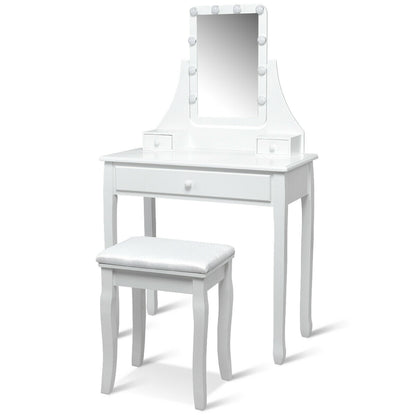 10 LED Lighted Mirror, 3 Drawers Vanity Table Set, White Makeup Vanities at Gallery Canada