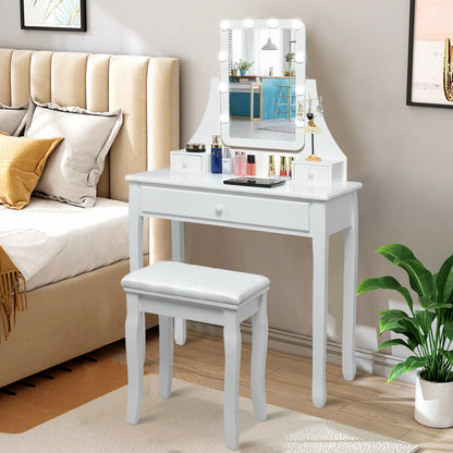 10 LED Lighted Mirror, 3 Drawers Vanity Table Set, White Makeup Vanities at Gallery Canada