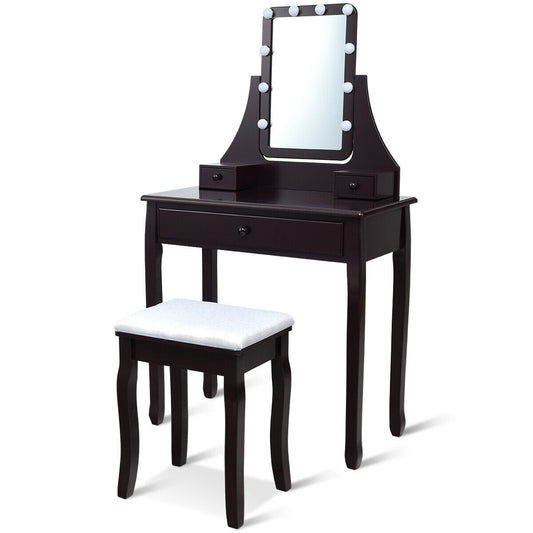 10 LED Lighted Mirror, 3 Drawers Vanity Table Set, Brown Makeup Vanities Brown at Gallery Canada