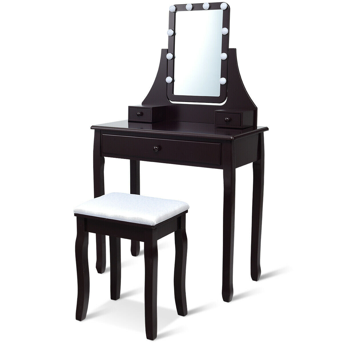 10 LED Lighted Mirror, 3 Drawers Vanity Table Set, Brown Makeup Vanities at Gallery Canada