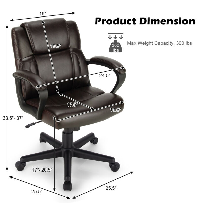 Adjustable Leather Executive Office Chair, Brown Executive Chairs at Gallery Canada