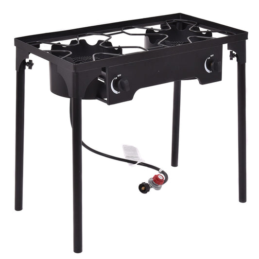 150,000 BTU Double Burner Outdoor Stove BBQ Grill, Black Outdoor Grills Black at Gallery Canada