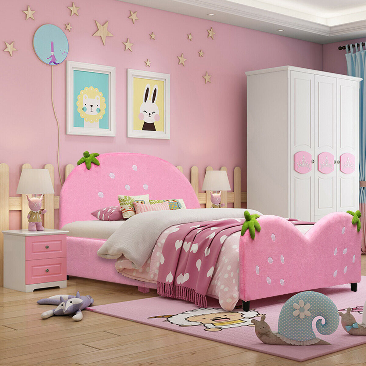 Kids Upholstered Berry Pattern Toddler Bed, Pink Toddler Beds at Gallery Canada