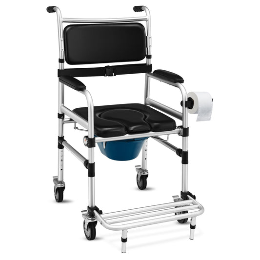Aluminum Commode Shower Wheelchair, Locking Casters, Black Walkers & Rollators Black at Gallery Canada