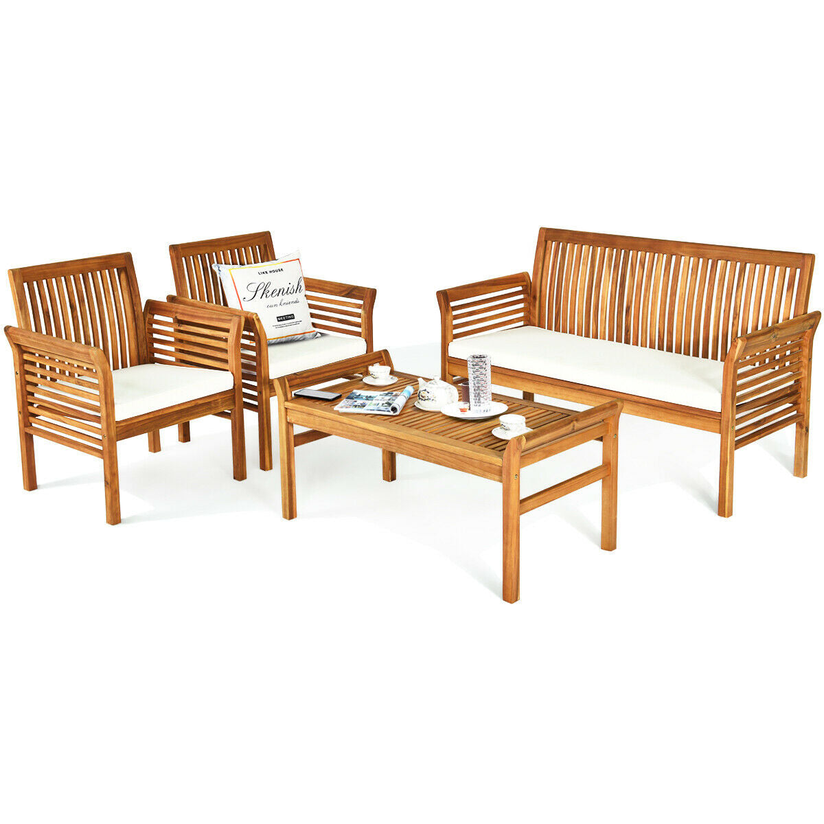 4 Piece Acacia Wood Outdoor Sofa Set Patio Conversation Sets at Gallery Canada