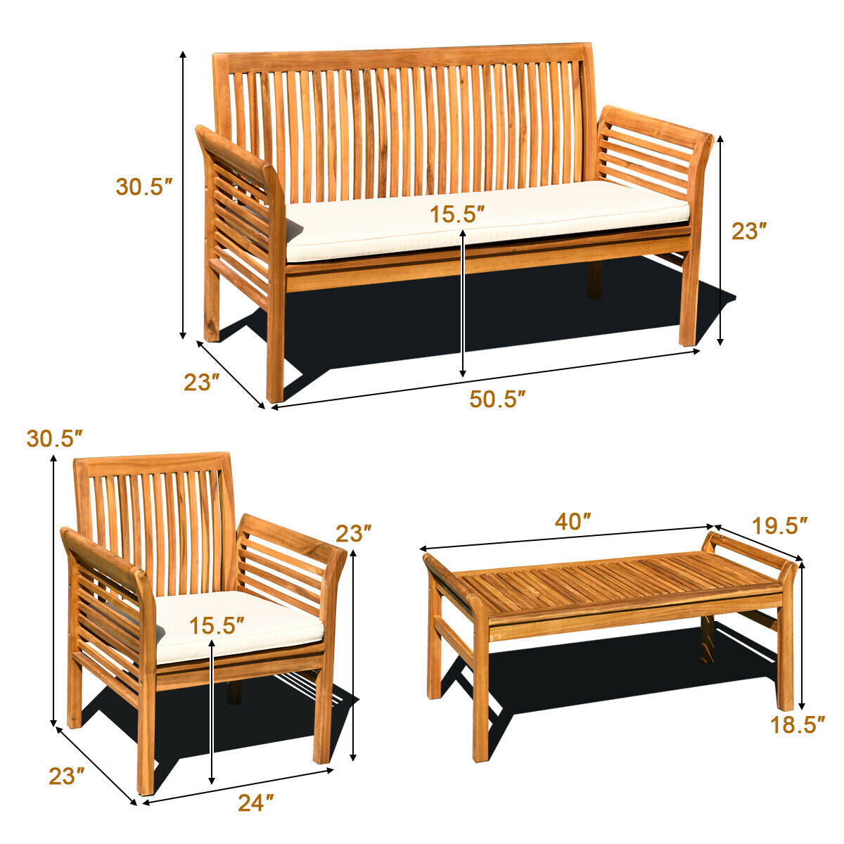 4 Piece Acacia Wood Outdoor Sofa Set Patio Conversation Sets at Gallery Canada