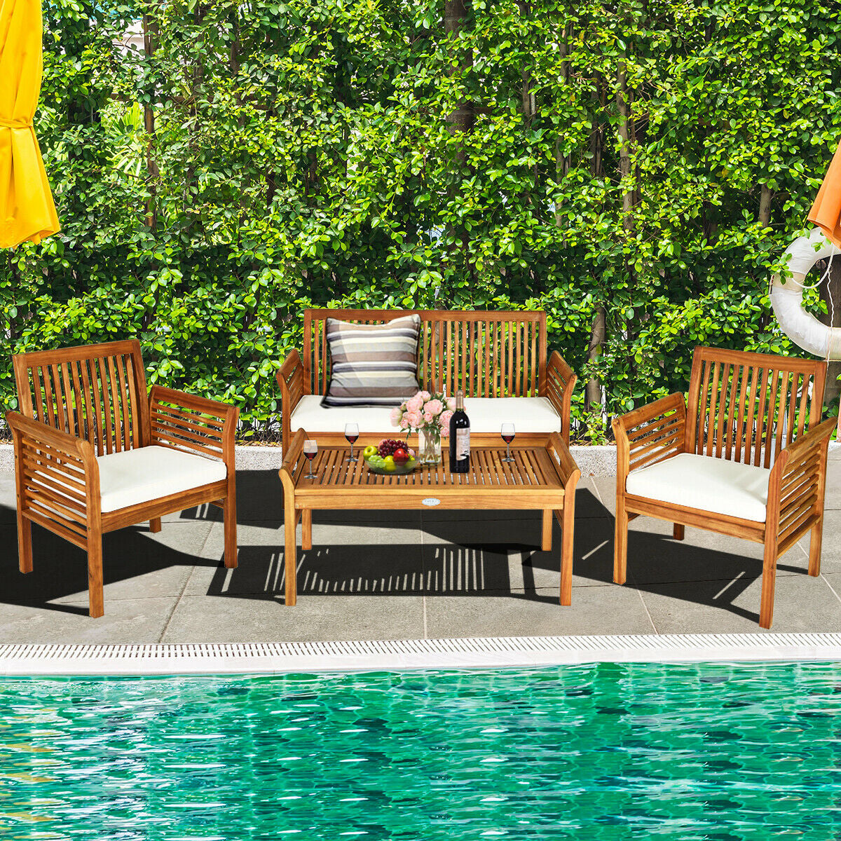 4 Piece Acacia Wood Outdoor Sofa Set Patio Conversation Sets at Gallery Canada