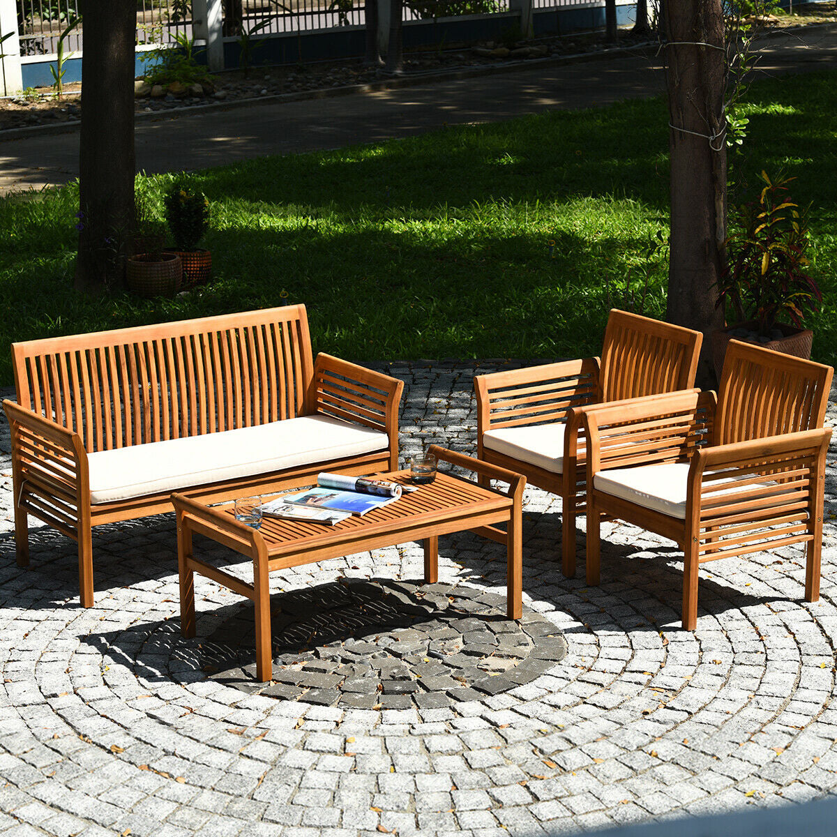 4 Piece Acacia Wood Outdoor Sofa Set Patio Conversation Sets at Gallery Canada