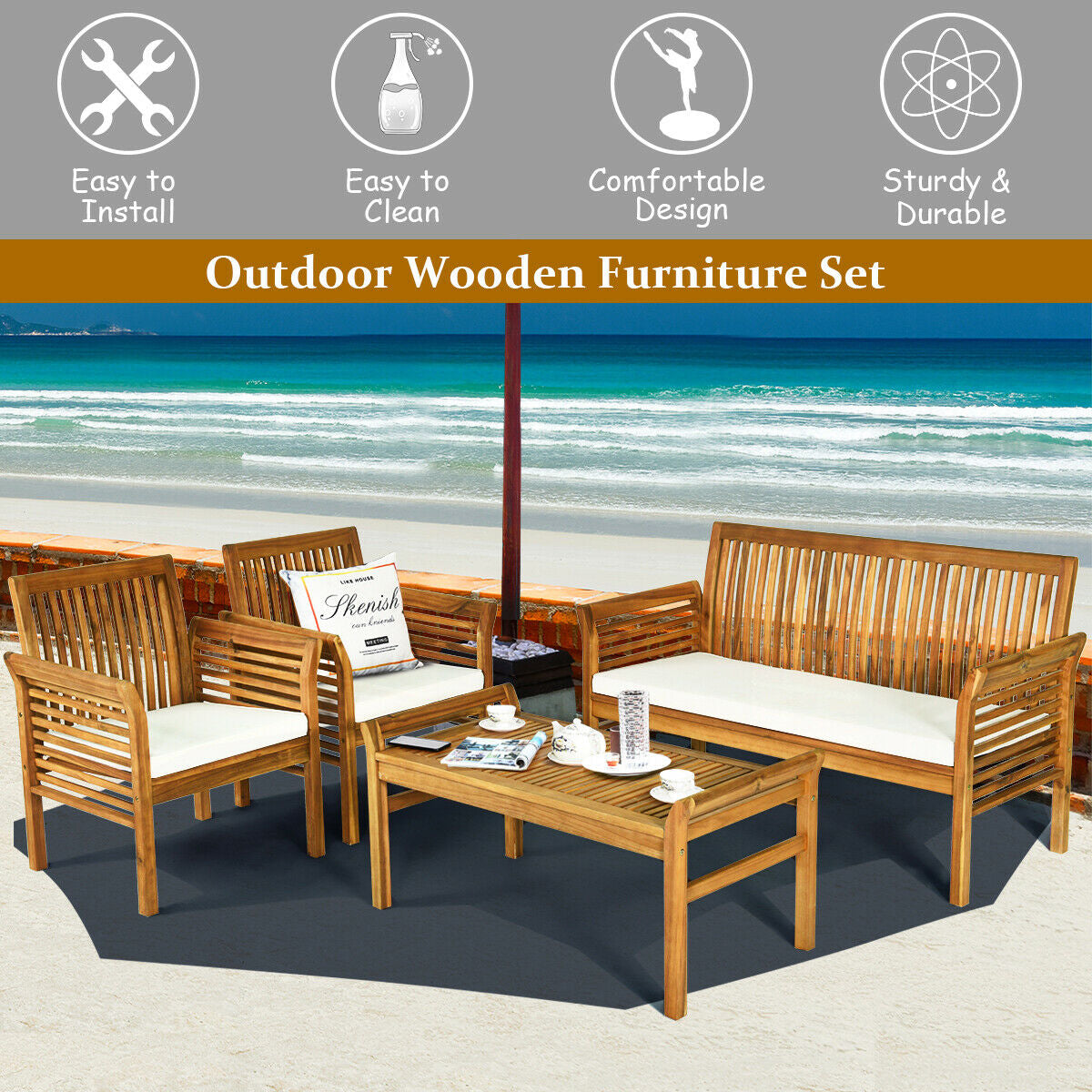 4 Piece Acacia Wood Outdoor Sofa Set Patio Conversation Sets at Gallery Canada
