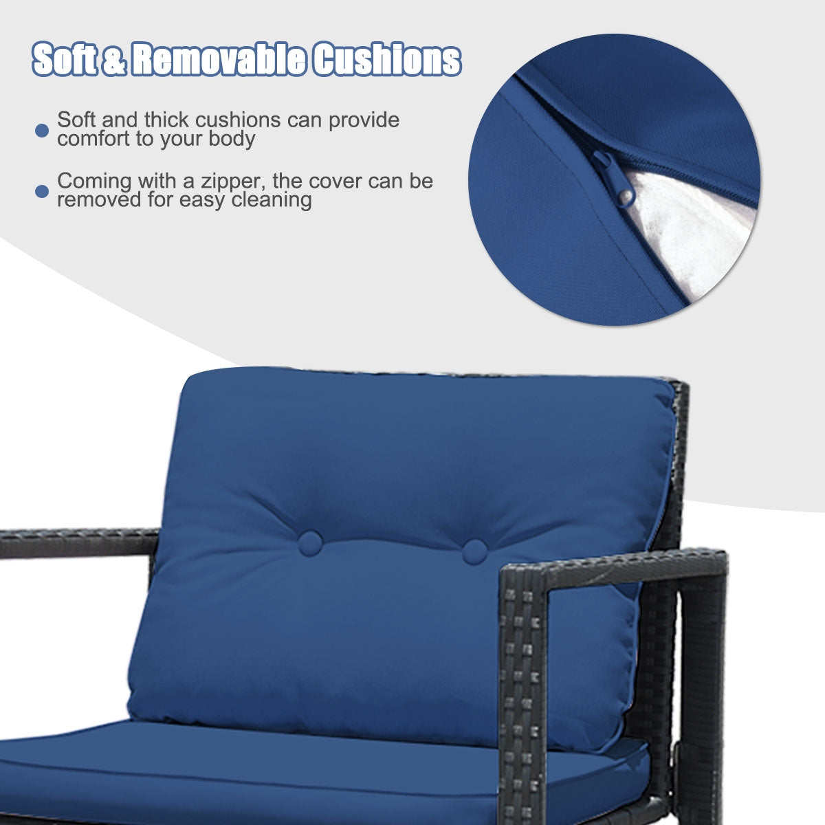 3 Pcs Patio Rattan Rocking Chair, Cushioned Sofa, Navy Patio Conversation Sets at Gallery Canada