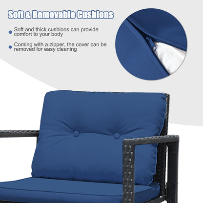 3 Pcs Patio Rattan Rocking Chair, Cushioned Sofa, Navy Patio Conversation Sets at Gallery Canada