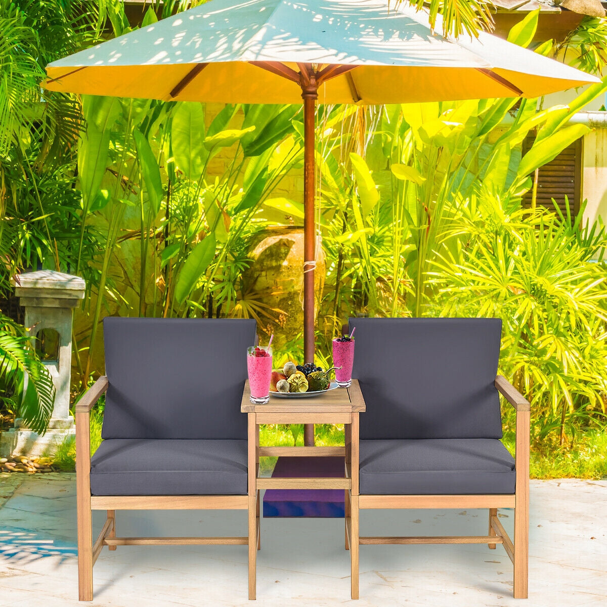 3-In-1 Acacia Wood Loveseat, With Separable Coffee Table, Natural Patio Conversation Sets at Gallery Canada