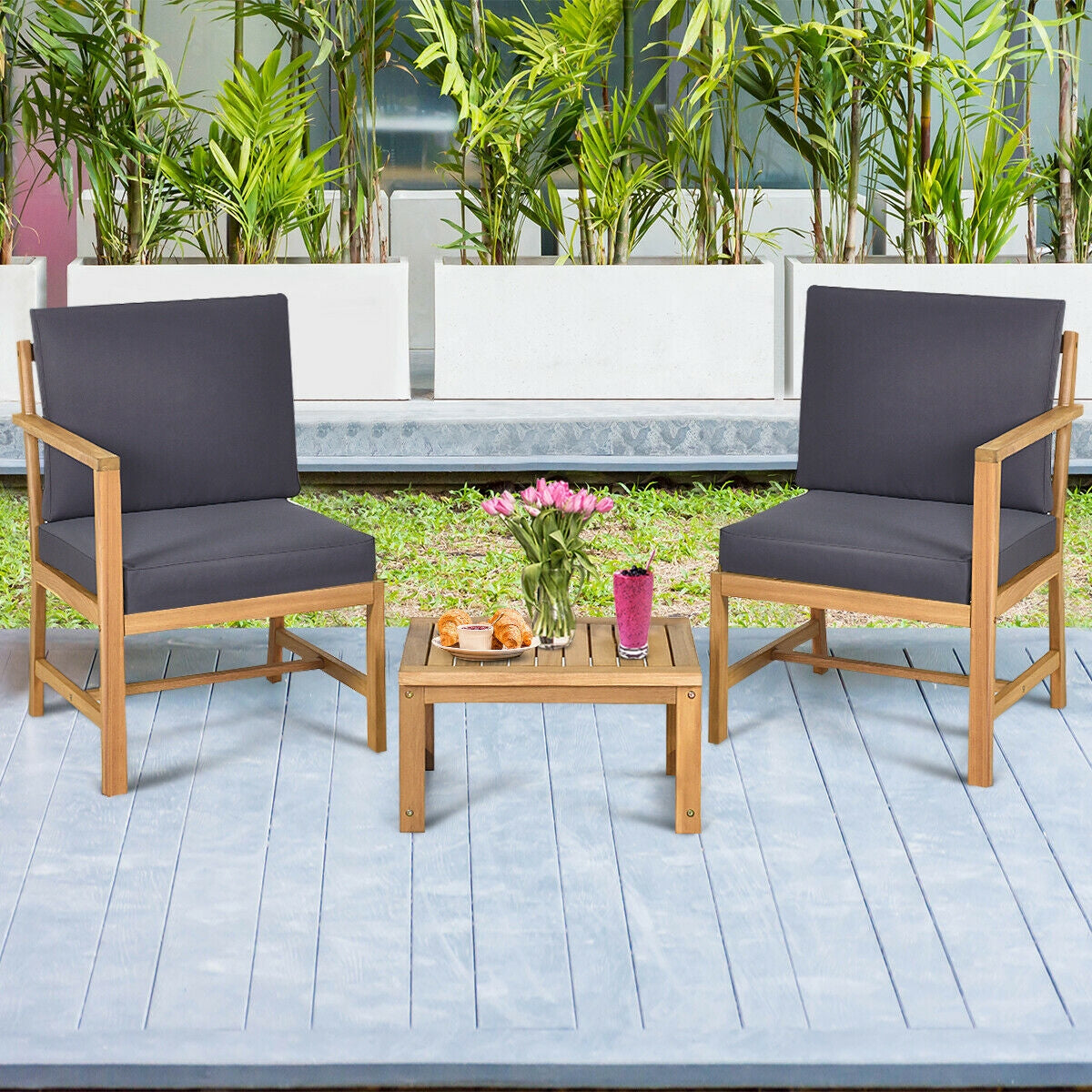 3-In-1 Acacia Wood Loveseat, With Separable Coffee Table, Natural Patio Conversation Sets at Gallery Canada