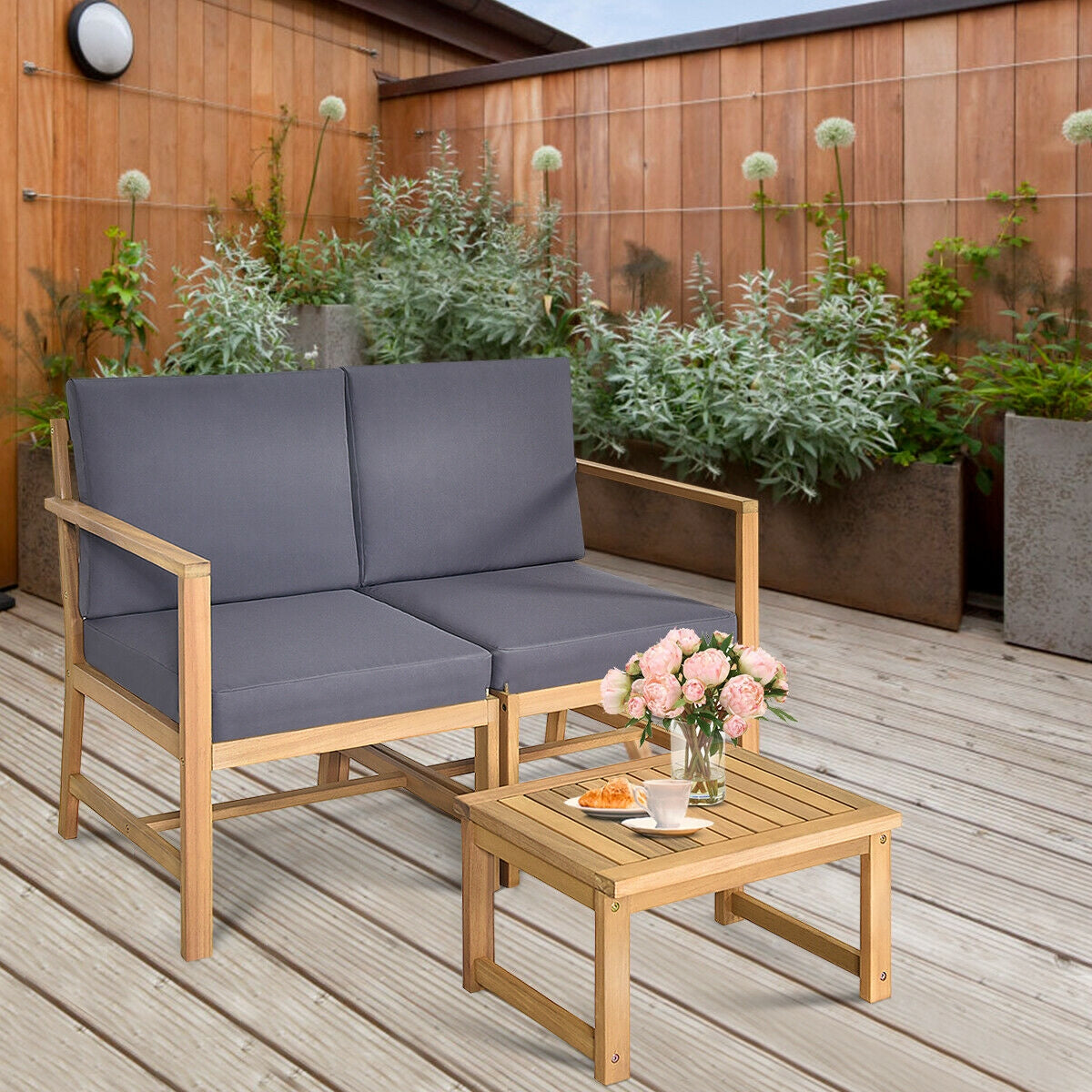 3-In-1 Acacia Wood Loveseat, With Separable Coffee Table, Natural Patio Conversation Sets at Gallery Canada