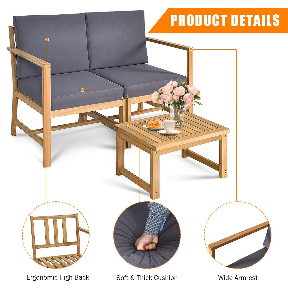 3-In-1 Acacia Wood Loveseat, With Separable Coffee Table, Natural Patio Conversation Sets at Gallery Canada