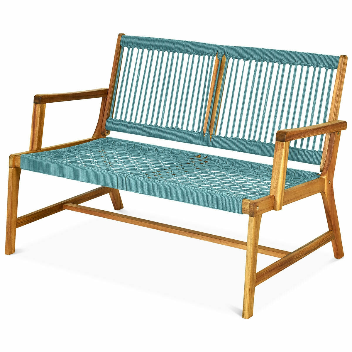 2-Person Acacia Wood Bench, Turquoise Outdoor Benches Turquoise at Gallery Canada