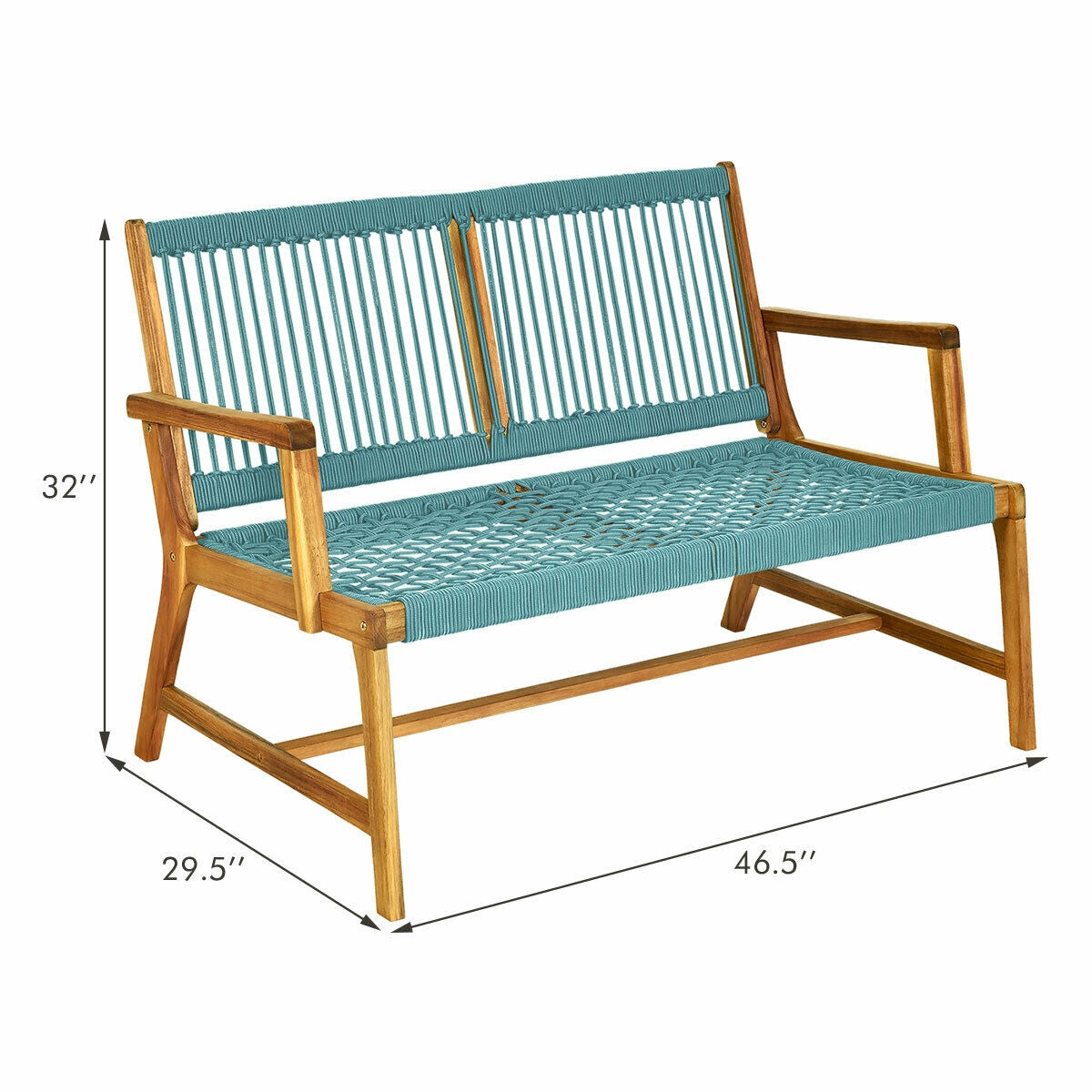2-Person Acacia Wood Bench, Turquoise Outdoor Benches at Gallery Canada