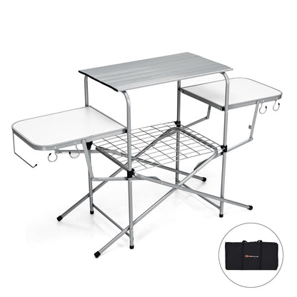 Foldable Outdoor BBQ Table Grilling Stand, Silver Camping Furniture Silver at Gallery Canada