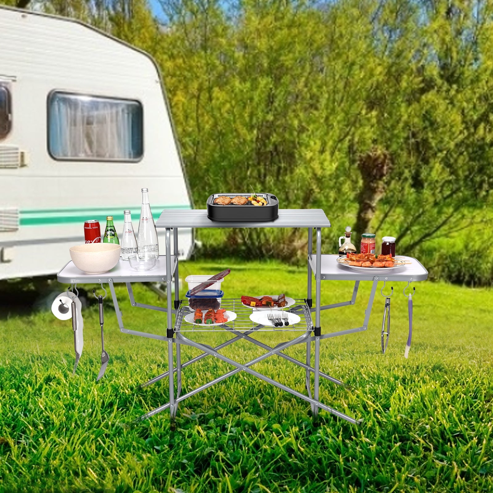 Foldable Outdoor BBQ Table Grilling Stand, Silver Camping Furniture at Gallery Canada
