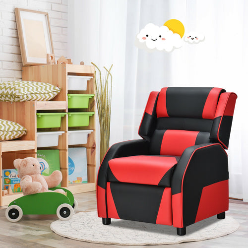 Kids Youth PU Leather Gaming Sofa Recliner, Red
