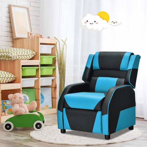 Kids Youth PU Leather Gaming Sofa Recliner, Blue