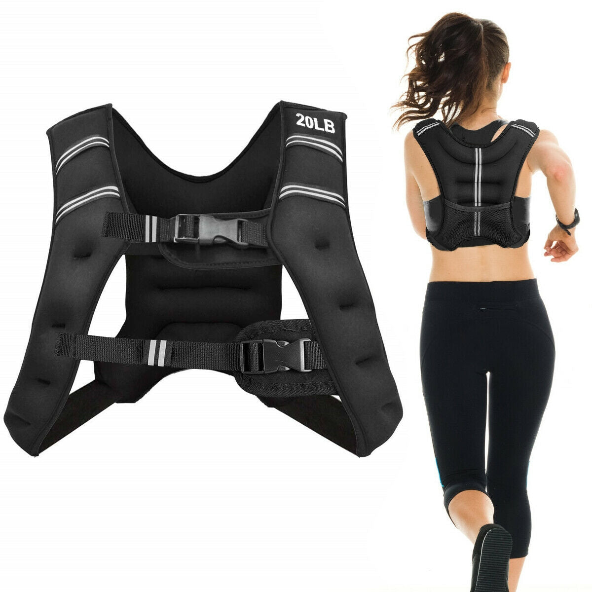 Training Weight Vest, 20 lbs, Adjustable Buckles, Mesh Bag, Black Weights Accessories at Gallery Canada
